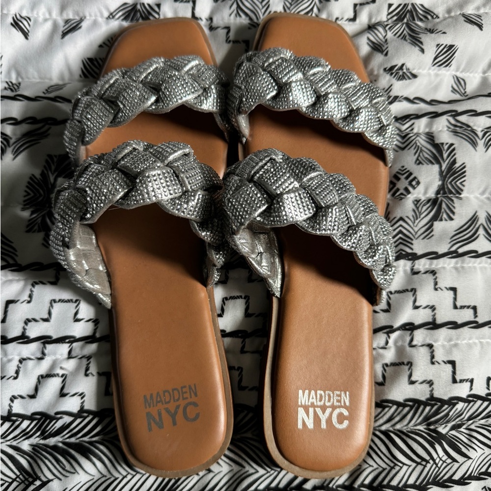 Madden NYC silver sandal slides